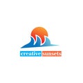 Sunset logo simple, colorful illustration sea, vector design Royalty Free Stock Photo