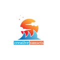 Sunset logo simple, colorful illustration sea, vector design Royalty Free Stock Photo