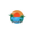 Sunset logo simple, colorful illustration sea, vector design Royalty Free Stock Photo