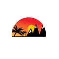 Sunset logo simple colorful mountains illustration design vector Royalty Free Stock Photo