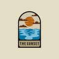 Sunset Logo Vector Illustration Design. Sunrise Vintage Logo badge. Sunset on the Beach Creative Logo Concept Inspiration