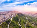 Sunset Lombardy Castle in Enna Sicily, Italy. Aerial photo