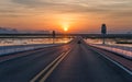 Sunset and the longest bridge in Thailand. Royalty Free Stock Photo