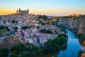 Sunset at lookout of Toledo, Spain. Tajo river around the city a