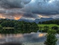 Sunset at Loughrigg Tarn in Lake District Royalty Free Stock Photo