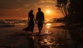 Sunset love Two people embrace, walking on sand, smiling together generated by AI Royalty Free Stock Photo