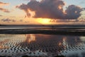 Sunset by low tide at the Carapitangui river and the Barra beach in the Marau Peninsula, Camamu Bay, Brazil, South America