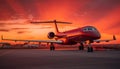 Sunset luxury air travel taking off from airfield at dusk generated by AI