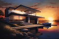 Sunset at Luxury Waterfront Modern Home
