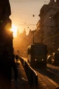 Sunset in Lviv. Doroshenko Street. Historical city center Royalty Free Stock Photo