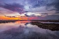 Sunset magic reflection sea at anyer