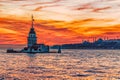 A Romantic Sunset at the Maidens Tower in Istanbul Turkey