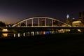 Sunset at Main Street Tied Arch Suspension Bridge over Scioto River in Columbus, Ohio