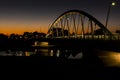 Sunset at Main Street Tied Arch Suspension Bridge over Scioto River in Columbus, Ohio Royalty Free Stock Photo