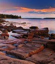 Sunset on Maine Coast with Glowing Granite Royalty Free Stock Photo