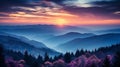 Sunset Majesty: Silhouetted Mountain Range, Generative AI