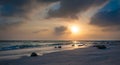 Sunset in the Maldives. Beautiful colorful sunset over the ocean in the Maldives seen from the beach.Amazing sunset and beach Royalty Free Stock Photo