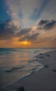 Sunset in the Maldives. Beautiful colorful sunset over the ocean in the Maldives seen from the beach.Amazing sunset and beach Royalty Free Stock Photo