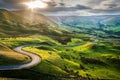 Sunset at Mam Tor, with a view down to Hope Valley Royalty Free Stock Photo