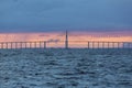 Sunset and Manaus Iranduba Bridge over the Amazon, Brazil