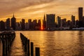 Sunset Manhattanhenge at Midtown Manhattan Skyline, New York Uni Royalty Free Stock Photo