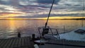 Sunset marina in water lake of Sanguinet sunrise landes france