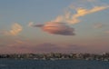 Sunset marine yachts in port and sky with ufo cloud Royalty Free Stock Photo