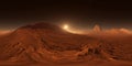 Sunset on Mars. Mars mountains, view from the valley. Panorama, environment 360 HDRI map. Equirectangular projection