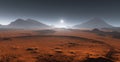 Sunset on Mars. Martian landscape