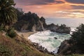 Sunset at McWay Falls in Big Sur California  Dreamy Sunset Beach Royalty Free Stock Photo
