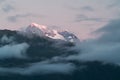 Sunset on meadows under the Fox Glacier / Te Moeka o Tuawe. It is temperate maritime glacier located in Westland, New Zealand Royalty Free Stock Photo