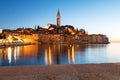 Sunset at medieval town of Rovinj, colorful with houses and church Royalty Free Stock Photo