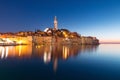 Sunset at medieval town of Rovinj, colorful with houses and church Royalty Free Stock Photo