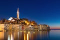 Sunset at medieval town of Rovinj, colorful with houses and church Royalty Free Stock Photo