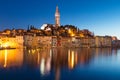 Sunset at medieval town of Rovinj, colorful with houses and church Royalty Free Stock Photo