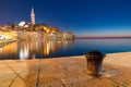 Sunset at medieval town of Rovinj, colorful with houses and church Royalty Free Stock Photo