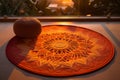 Sunset meditation place, mandala-shaped mat