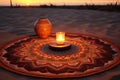 Sunset meditation place, mandala-shaped mat