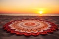 Sunset meditation place, mandala-shaped mat