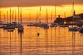 Sunset in mediterranean coast. Soller harbor. Balearic island. Mallorca. Spain