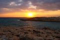 Sunset on the Mediterranean sea. Rocky shore. Ayia Napa. Cyprus Royalty Free Stock Photo