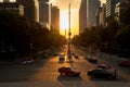 Sunset in Mexico City with a view of Paseo de la Reforma