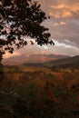 Sunset in the middle of the Colombian tropics. The Sierra Nevada de Santa Marta Snowy Mountain Range of Saint Martha Royalty Free Stock Photo