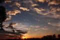 Sunset in the middle of the Colombian tropics. The Sierra Nevada de Santa Marta Snowy Mountain Range of Saint Martha Royalty Free Stock Photo