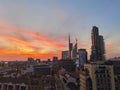 Sunset in Milan City Center from rooftop bar - Italy
