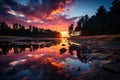 Sunset mirror peaceful lakeside echoing twilight sky, sunrise and sunset wallpaper