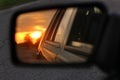 Sunset in the mirror reflection. Nature. Car Royalty Free Stock Photo