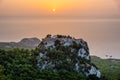 Sunset at Monolithos castle, Rhodes island, Greece Royalty Free Stock Photo