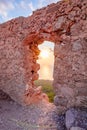 Sunset at Monolithos castle  Rhodes island  Greece Royalty Free Stock Photo