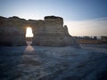 Sunset at Monument Rocks chalk Pyramids, Kansas